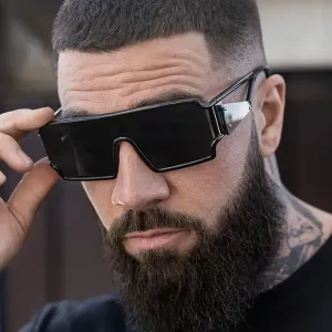 Lunettes de soleil carrées décontractées monobloc avec monture en PC et verres en polycarbonate antireflet