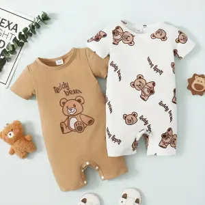 2 Ensemble de vêtements pour bébé garçon et fille avec imprimé graphique d'ours mignon à manches courtes