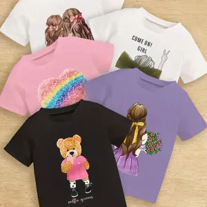 5 pièces, ensemble de t-shirts à manches courtes et col rond
