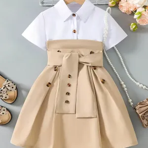 Robe chemise élégante à manches courtes en patchwork