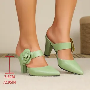 Escarpins femme vert menthe à bout pointu et talon carré