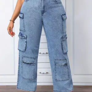 Jean cargo noir grande taille pour femme avec plusieurs poches