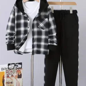 ensemble-2-pieces-pour-garcon-avec-sweat-a-capuche-et-pantalon-a-carre