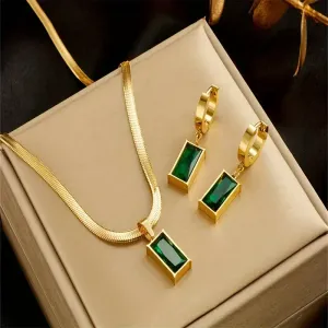Lot de 2 colliers en cuivre avec pendentif en zircone péridot de luxe léger de style japonais et coréen