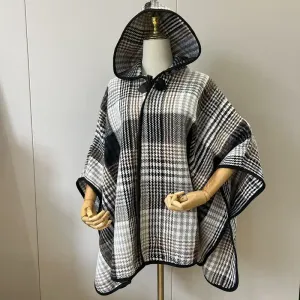 Châle à capuche à carreaux pour femme
