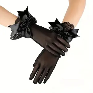Gants élégants en dentelle noire avec détail nœud