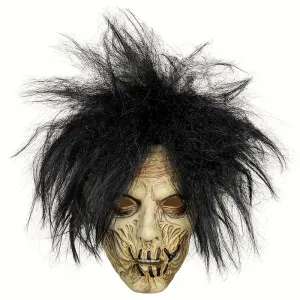 Masque de zombie effrayant aux cheveux noirs et sauvages