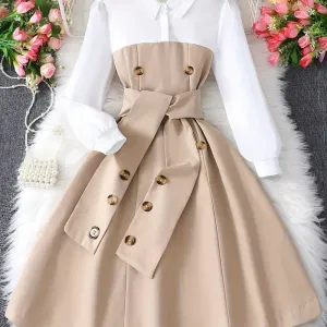 robe-elegante-a-manches-longues-et-boutons-pour-fille-polyester-lavabl