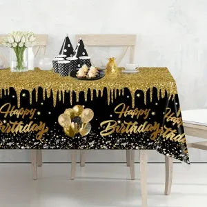 Nappe d'anniversaire élégante noire et dorée, 129,54 cm x 220,98 cm, Rectangulaire