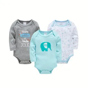 Ensemble 3 pièces adorable imprimé éléphant pour bébé garçon