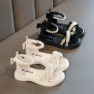 Sandales à bout ouvert tendance et mignonnes avec nœud en perles