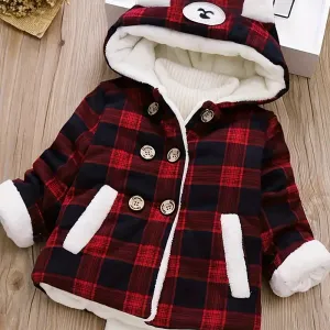 Manteau chaud à capuche épais en polaire à carreaux
