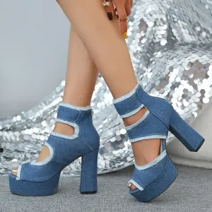 Chaussures en jean à talons carrés pour femme
