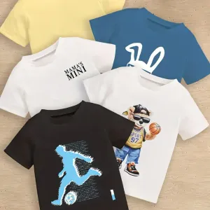 5pcs T-shirts à manches courtes à col rond pour bébé garçon