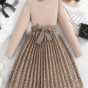 robe-elegante-a-manches-longues-et-col-montant-a-imprime-leopard-pour-