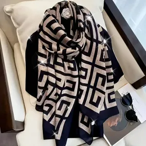 Écharpe à motif géométrique de couleur beige noire