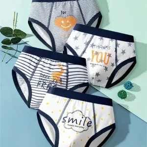 Lot de 4 slips triangulaires pour enfants, imprimé étoiles et rayures