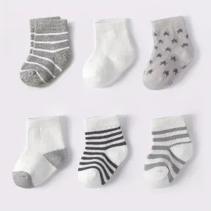 6 paires de chaussettes à rayures étoilées pour bébés garçons
