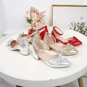 Chaussures à talons hauts tendance et mignonnes avec nœud papillon pour filles