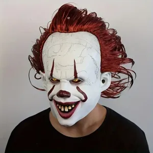 Masque de clown démon rouge funky avec perruque en latex synthétique