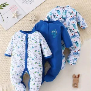 Lot de 3 grenouillères à pieds 100 % coton pour bébé garçon