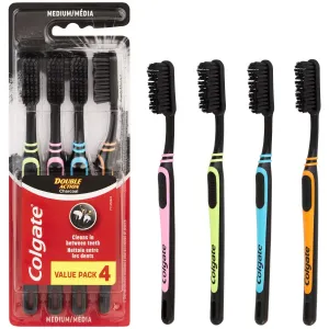 Brosse à dents Colgate Double Action Charcoal Medium - Lot de 4