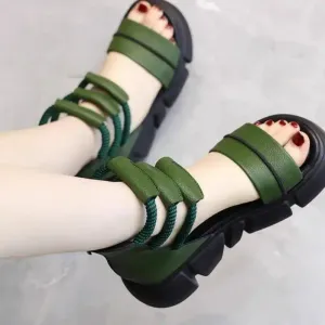 Sandales vertes grande taille pour femme avec fermeture éclair