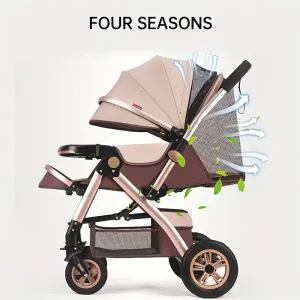 Poussette élégante pour jeunes à rayures kaki et marron