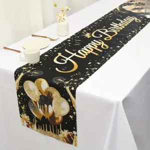 Chemin de table en polyester pour fête d'anniversaire, 1 pièce, nappe noire dorée fabriquée à la machine