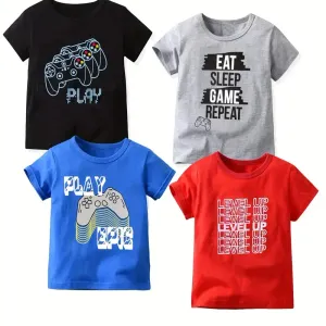lot-de-4-t-shirts-creatifs-pour-garcons-avec-imprime-de-lettres-et-man