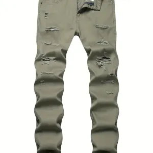 jean-slim-vert-olive-dechire-pour-garcon-coton-lavable-en-machine-styl