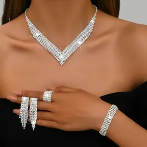 Ensemble de bijoux de luxe à strass pailletés, cuivre plaqué argent