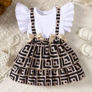 Robe décontractée à manches courtes en similicuir pour bébé