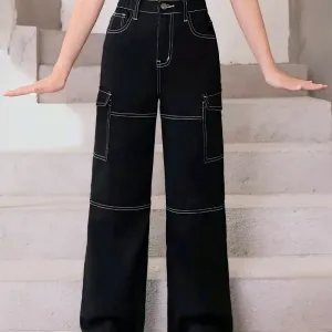 Jean cargo en coton à taille haute et jambes larges
