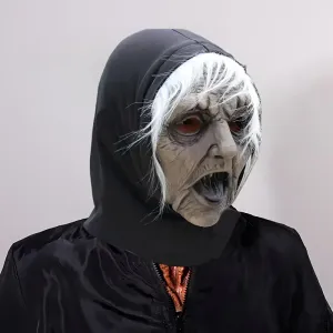 Masque de sorcière d'Halloween aux cheveux blancs