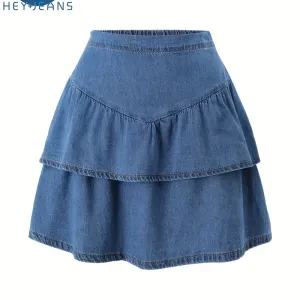 Jupe en jean trapèze tendance été 2024 en coton pour fille