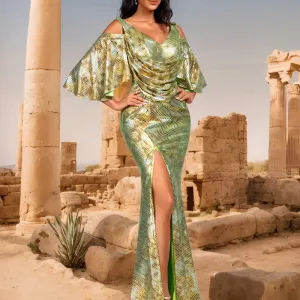 robe-de-soiree-elegante-a-motif-peau-de-serpent-verte-pour-femme