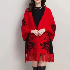 Châle en polyester brodé à fleurs vintage