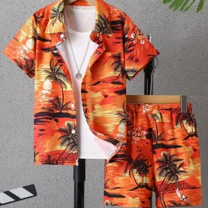 ensemble-2-pieces-pour-garcon-avec-imprime-graphique-de-coucher-de-sol