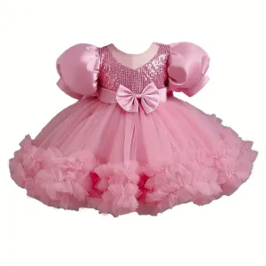 Robe élégante en tulle à manches bouffantes et sequins