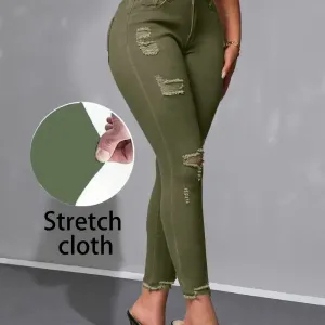 pantalon-skinny-extensible-vert-kaki-a-taille-haute