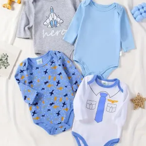 Lot de 4 bodies en coton pour bébé garçon avec col ras du cou