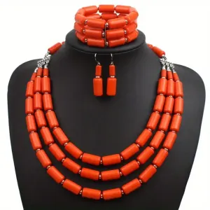 Ensemble de bijoux en résine avec collier multicouches et boucles d'oreilles