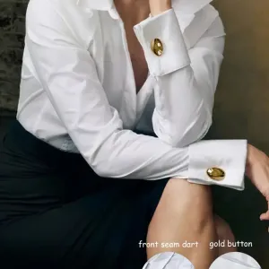 chemise-classique-a-manches-longues-et-boutons-dores-pour-femme