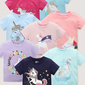 8 pièces, 100 % coton, motif licorne de dessin animé
