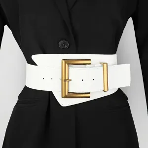 Ceinture large à boucle carrée dorée