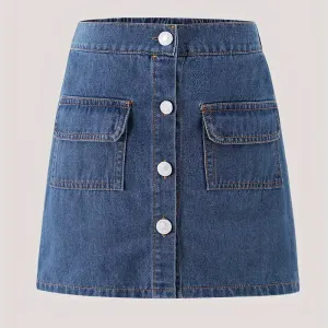 Jupe en jean cargo pour fille, couleur unie
