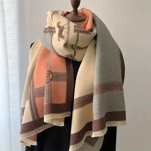 Écharpe élégante en jacquard avec ceinture et cheval
