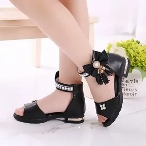 Sandales à bout ouvert tendance et mignonnes avec nœud papillon pour filles