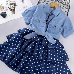 Tenue d'extérieur pour filles Veste en jean à manches courtes